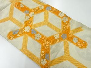 アンティーク　絽亀甲に花模様刺繍名古屋帯（材料）